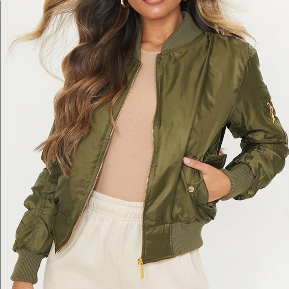 PrettyLittleThing Alexus Khaki Bomber Jacket